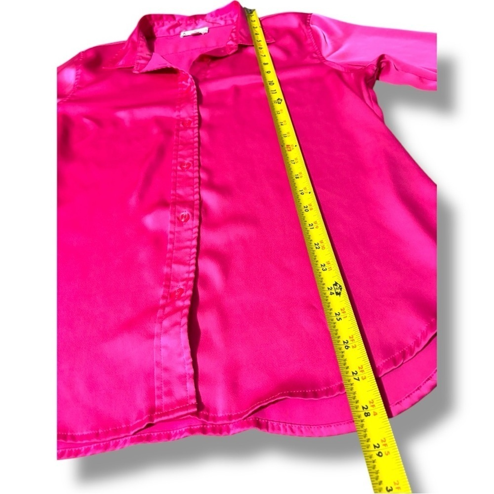 Blue Blossom Bright Pink Relaxed Button Down Shirt Long Cuffed Sleeve and Collar - Picture 9 of 14